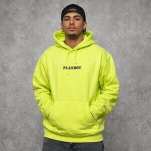 Playboy Neon Yellow Hoodie Sweatshirt Men’s Medium Embroidered Logo